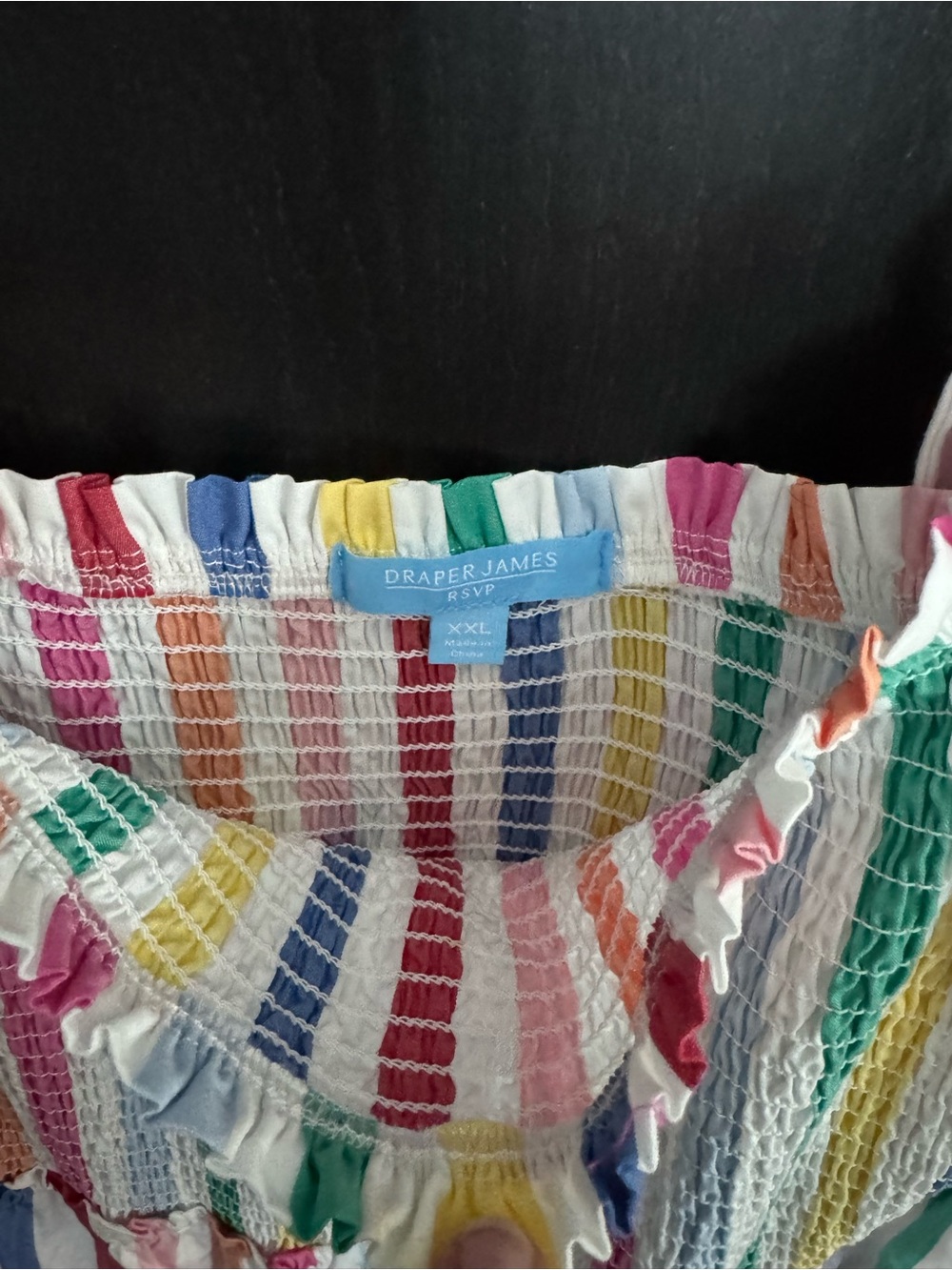 Draper James Multicolor Striped Smocked Top - White Base with Rainbow Stripes - Picture 3 of 6